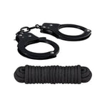 Sex Extra Hand Cuffs and Rope Set - Black