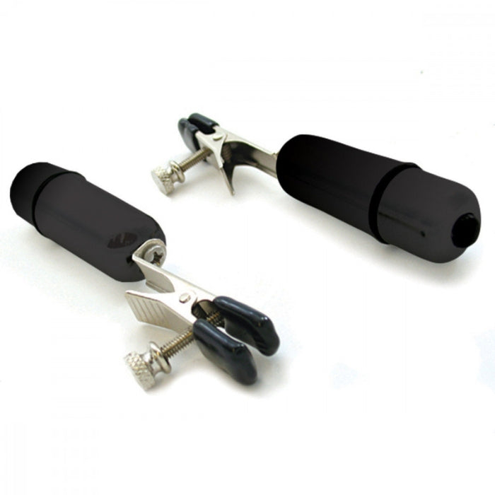 Vibrating Kitten Nips are perfect for the those who likes a bit of pleasure mixed with their pain. Each fully adjustable gator clamp boasts a 2.25" mini 3-speed vibrator. Waterproof with batteries included, this set of clamps is ready to go when you are!