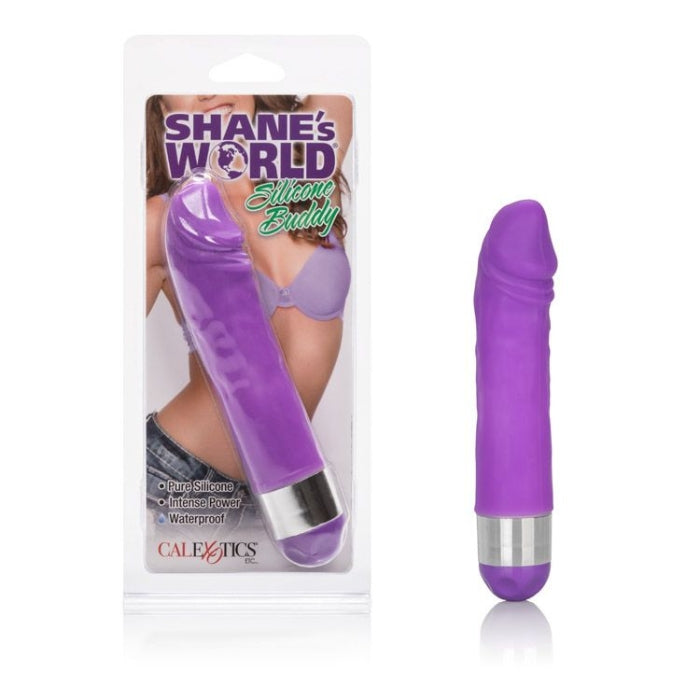 Shane’s World Silicone Buddy Vibrator packs powerful multi-speed vibrations into a compact, waterproof package for full body ecstasy on the go. With only the turn of a dial, you or a lover can easily control the intensity of good vibrations and enjoy the ultimate, foolproof pleasure. 1 AA battery, not included. Measurements 4.5 inches by 1 inches vibrator.