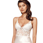 Short White Satin & Lace Nighty & Gown Set, a luxurious and enchanting ensemble designed to make you feel elegant and sexy. The nighty features beautiful lace on the top, with built-in cups to enhance the shape of the breasts and a sheer midsection that adds a touch of sensuality, with a lovely satin completing the rest of the dress. The gown is satin with 1/3 lace sleeves that add a hint of romance and femininity.