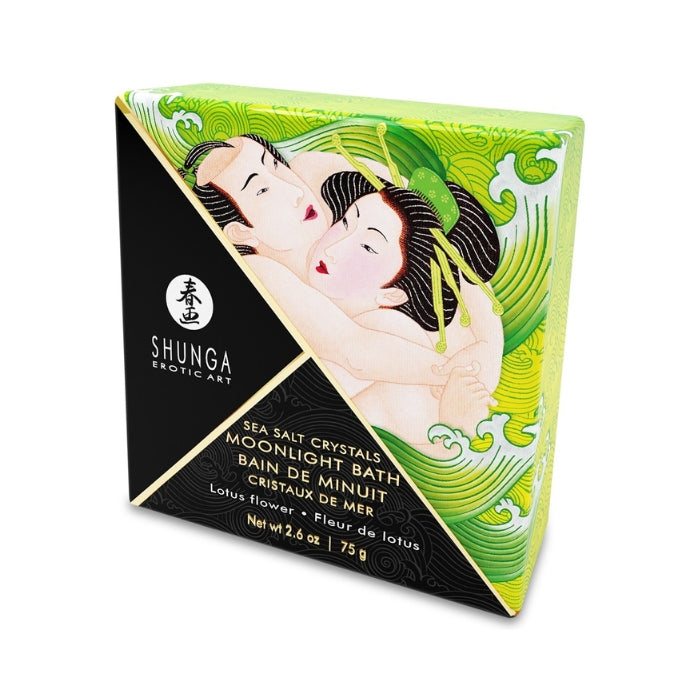 Sensual and pleasurable moments with colour, scent and nourishment! The luxurious Sea Salt Crystals Moonlight Bath Lotus Flower from Shunga are perfect for a nourishing and pleasurable bathing experience which touches and seduces all the senses – alone or with a partner. The crystals make the bath water wonderfully soft and bubbly. They also turn the water a lovely green colour without leaving any residue.