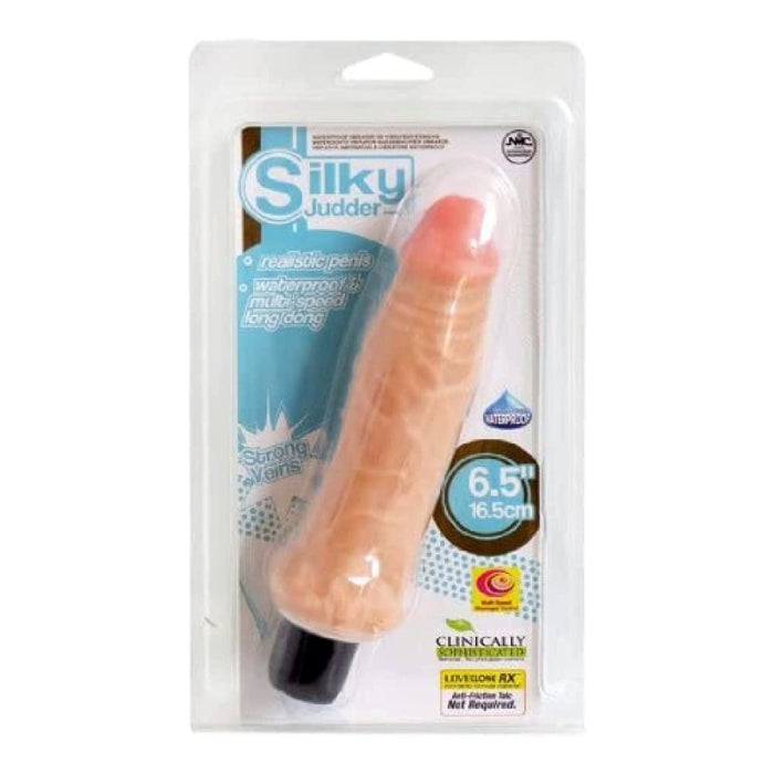 Silky Judder vibrator, a stunning flesh coloured penis shaped vibe that looks just like the real thing and will drive you all the way to that powerful climax. The gorgeous Silky Judder vibrator is a very pleasing 6.5-inches in length with a smooth penis head and heavy thick veined shaft and made from Loveclone RX material for that real feel sensation.