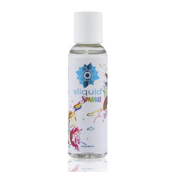 Whether you're part of the rainbow community or an ally, this lubricant is for you. A portion of proceeds from each Sliquid Sparkle bottle sold will be donated to LGBTQ+ organizations. Sliquid Naturals Sparkle is a water-based personal lubricant and is Sliquid's Original formula. In fact, the base formula for all of the water-based lubricants in the Naturals line begins with this blend! Formulated to emulate the body's own natural lubrication. 100% vegan, condom safe &amp; non-staining.