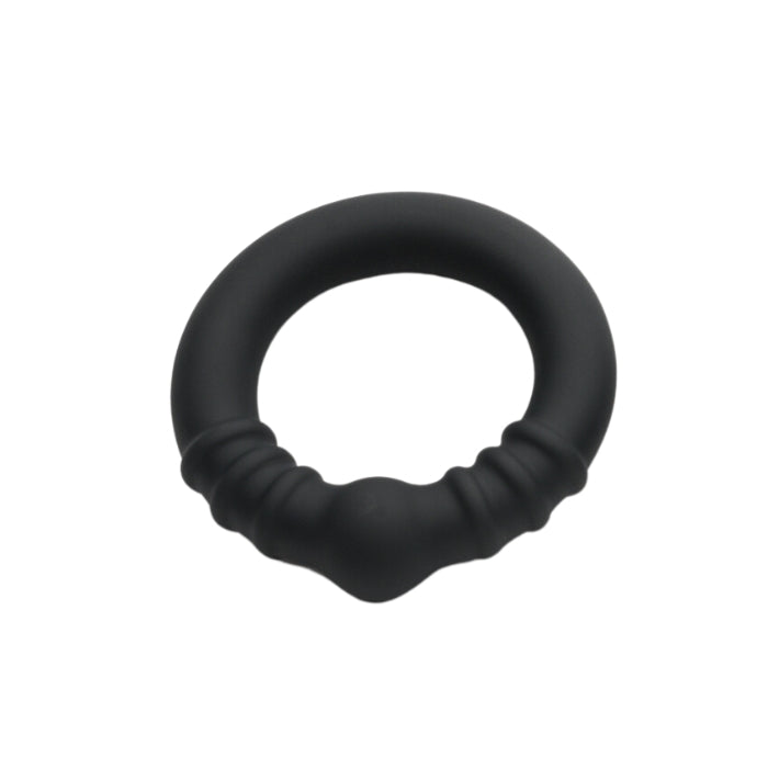 The Holeshot Fusion Ring has a larger bead bordered by three bands on the silicone which you can place under and behind your balls for an extra sensation as you move. Two-thirds of the Holeshot have a metal arc embedded within, giving it the static shape, like a metal ring. The rest of the ring is flexible silicone. IMPORTANT: This is not a "stretchy" ring, like some others we stock.