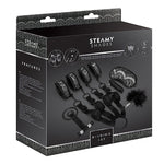 Steamy Shades Binding Set - 7 Piece, a complete collection designed to awaken your senses and fulfill your deepest fantasies. With hand and ankle cuffs that can be used for hogtie or as bed restraints, as well as some rope that you can explore a variety of restraining positions. The included blindfold adds an element of anticipation and heightened sensation, while the tickler allows you to tantalize and tease your partner's most sensitive spots.