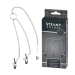 Steamy Shades Body Chain with Attached Nipple and Clit Clamps, the ultimate accessory for hands-free stimulation and unforgettable sensations. This exquisite body chain combines the thrill of nipple and clitoral stimulation in one seductive package. The adjustable clamps, secured by screws and a sliding ring, allow you to customize the pressure to your liking, ensuring both comfort and pleasure.