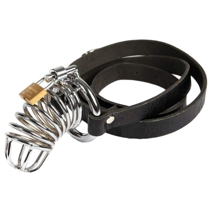 Steel Chastity Cage with Harness Belt