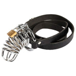The designer alligator-style waist strap easily adjusts to fit most sizes and feels great against your skin. Made from highly-polished steel and secured with lock and key. Made from high-quality metal and closed with a secure lock, this cage will keep your subject's cock behind bars until you decide when it's a good time to set it free. The waist strap attached to the cage is adjustable to fit most sizes.