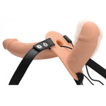 his vibrating double dong is already harnessed into sturdy leather like straps that are easily adjusted to your perfect fit via 2 buckles. Both dildos are realistically textured for the dual appreciation of both you and your partner. Vibrating bullets are embedded in each shaft, easily controlled by their wired controller with 10 powerful speeds & patterns to choose from. Large Dildo is 6.5 inches in length, 1.75 inches in diameter. Small Dildo is 4 inches in length, 1.75 inches in diameter.