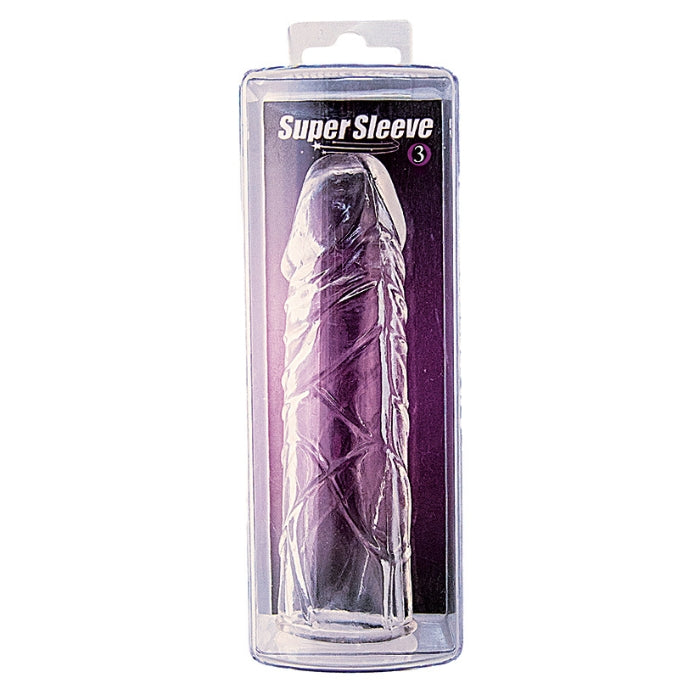 Last longer and add both girth and length instantly with Super Sleeve 3. Made from body-safe materials, this sleeve is stretchy and accommodating, providing a snug fit for a variety of sizes. Whether you're looking to amplify your personal pleasure or introduce a thrilling element to your partnered activities, this clear sleeve is a versatile addition to your collection.