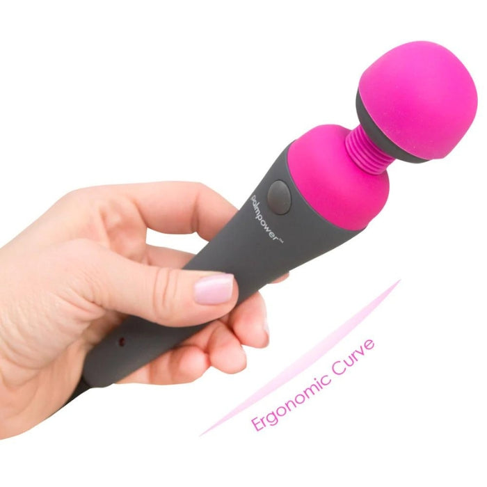 The Swan Palm Power Wand is ergonomically curved with a bendable neck and has a removable cap for easy cleaning. This is an incredibly powerful medium sized vibrator. It is a favorite luxury product, that has intense vibrations for its size. Simply plug in and play. 4cm / 1.55" head diameter, 19cm / 7.5" length, 2.54m / 8.35ft cord length.