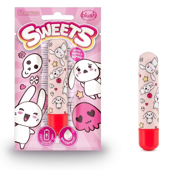 White and Pink Sweets Bullet. With doughnuts, sweets, coffee and a cute bear on the white body and a dark pink base to turn the bullet on.