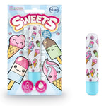 White and Light blue sweets bullet. With assorted ice creams all over the white body, with a light blue base to turn the bullet on.