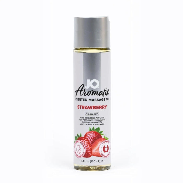 JO Aromatix Strawberry Massage Oil's unique blend of ingredients can transform any intimate moment into a captivatingly sensual experience. Featuring a combination of skin-nourishing oils and alluring fragrance of juicy, ripe strawberries, Aromatix enhances every touch with a rich, moisturizing glide that's always pleasing - but never greasy. All Aromatix formulas are kissable, elasticity enhancing, and vegan friendly.