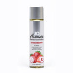 JO Aromatix Strawberry Massage Oil's unique blend of ingredients can transform any intimate moment into a captivatingly sensual experience. Featuring a combination of skin-nourishing oils and alluring fragrance of juicy, ripe strawberries, Aromatix enhances every touch with a rich, moisturizing glide that's always pleasing - but never greasy. All Aromatix formulas are kissable, elasticity enhancing, and vegan friendly.