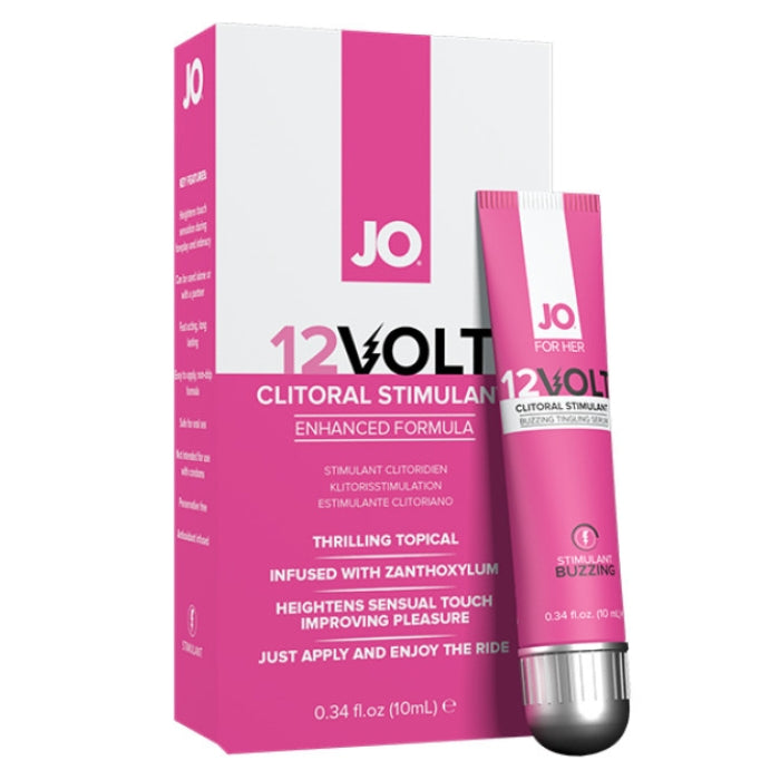 System Jo 12Volt Buzzing is an oil-based topical formula designed to stimulate and heighten sensual pleasure with a thrilling buzzing sensation. The light serum is designed to enhance libido, touch sensation and sensitivity during foreplay and solo-play. The formula is free of preservatives, and contains no L-Arginine, paraben, glycerin and glycol free - sensation can last up to 45 minutes.