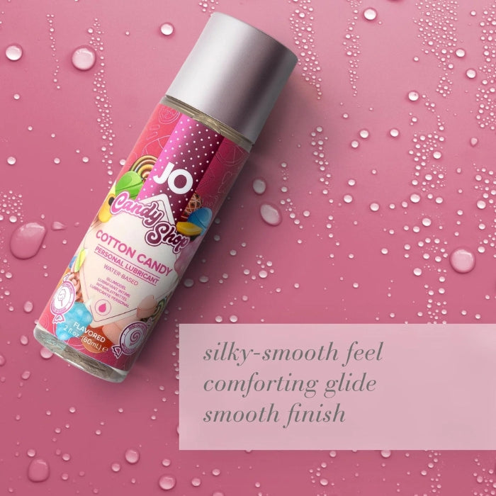 JO Cotton Candy flavored lubricant from the Candy Shop collection has a silky smooth feel with a comfortable glide and smooth finish.