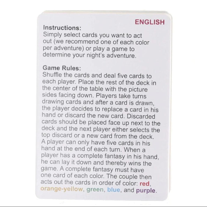 Tantric Sex! Cards come with Instructions and game rules, explaining everything you need to know.