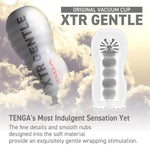 The Disposable masturbator Original Vacuum Cup XTR from Tenga comes in a discreet cup and is now available in White = Gentle with a smoother, detailed texture for particularly gentle stimulation. The gentle or strong penis massage can be upgraded with an exciting, simulated sucking effect thanks to the innovative vacuum opening.