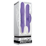 This powerful dual vibrator thrusts and expands in two tantalizing actions that add up to a sensual experience. The motions are designed to move smoothly and steadily, hitting all the right spots, and you can even lock in stationary lengths and widths to customize your pleasure. Features dual vibrator with thrusting and expanding action.