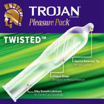 The Trojan Pleasure Pack features an assortment of Trojan's most stimulating condoms to provide sensual excitement for both partners every time. Twisted Lubricated Condom, Sensations Lubricated and Ultra Ribbed Condom.