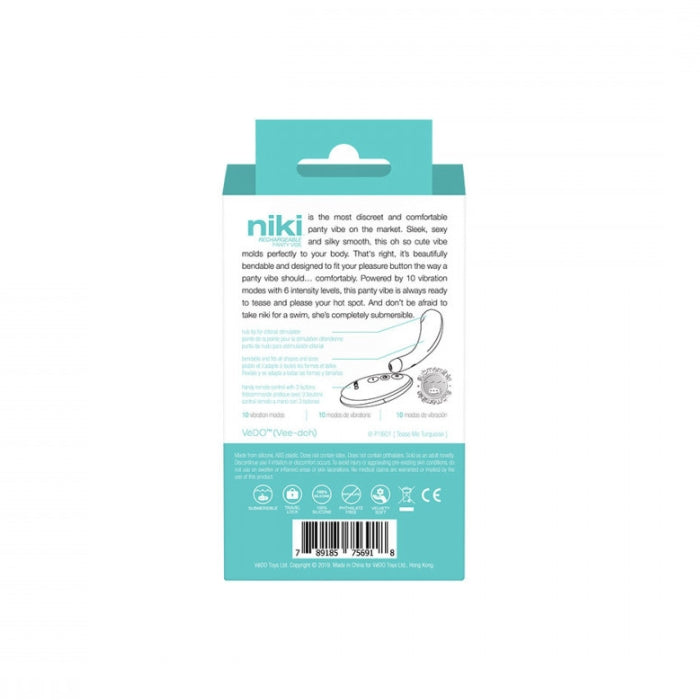 Powered by an easy-to-use remote, Niki is a silky, bendable panty vibe that molds perfectly to the body. Wear discreetly and comfortably to allow 10 vibrating modes and 6 intensity levels to deliver discreet pleasure. A raised silicone nub provides extra stimulation whether it’s worn out on a hot date or underwater in a hot tub. Niki is fully waterproof.