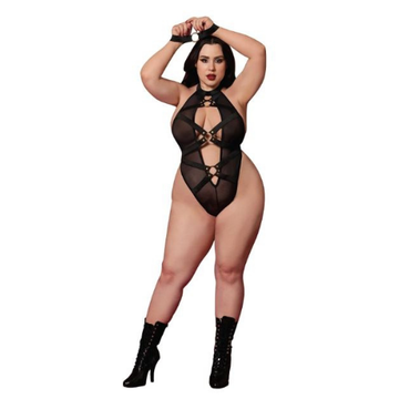 Queen Halter Teddy with Restraints Black