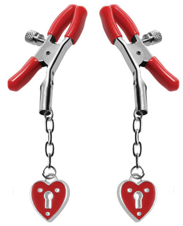 Charmed Heart Padlock Nipple Clamps Red