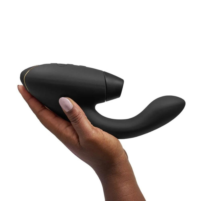 Made for you and your body: All Womanizer products feature a unique innovation called Pleasure Air Technology. Gentle air vibrations suck and massage together at the same time to provide an unprecedented orgasmic feeling. DUO 2 simultaneously targets the G-spot with deep rumbly vibrations and the clitoris with suction-like Pleasure Air stimulation. 10 different vibration patterns, waterproof and rechargeable.