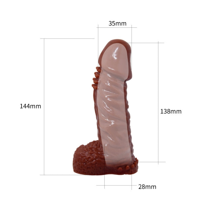 A TPR material cock sleeve that has a solid tip to give you that extra length when you want it, and the tantalizing grooves and bumps will stimulate your partners sensitive areas. This TPR cock sleeve is stretchy enough to fit most sizes of manhood. Please note actual sleeve is lighter in colour compared to pics shown.