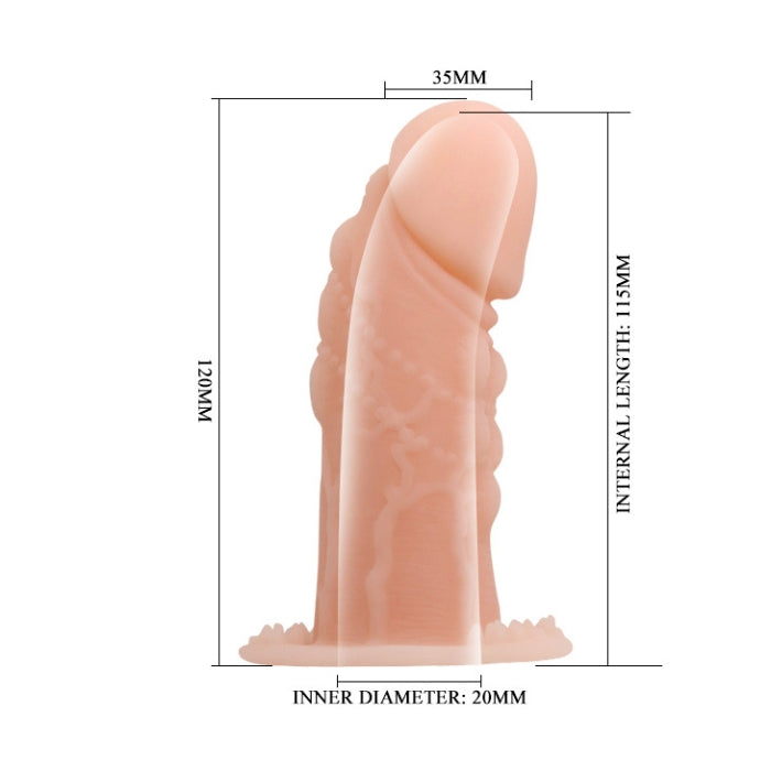 A soft and flexible cock sleeve and penis extension armed with a perfectly shaped head, a noduled and veined shaft providing your partner with maximum stimulation and penetration. A great penis extension made of flexible soft rubber. One size will fit most.