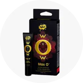 Black max o’ tube with gold logo and red floral design on packaging.