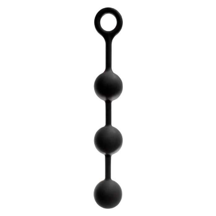 Large black silicone anal beads with 4 spherical beads and looped top
