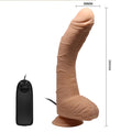 11 inch Alex dildo vibrator with scrotum, beige silicone, strong suction-cup base