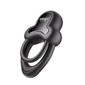 Black silicone vibrating double cock ring with clitoral stimulator and honey play box logo for erection firmness and thrust count