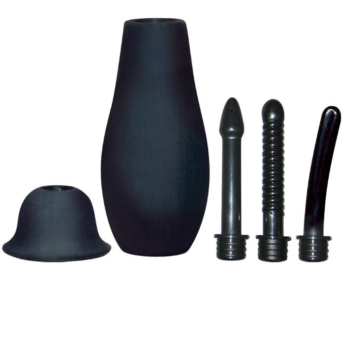 Superbly comfortable and easy to use, this anal douche has a trio of heads for different sensations and different cleaning capabilities. This anal douche is comprised of three different head attachments, a squeezable bulb and a neck sleeve for extra security. Choose from a curved, angled or ridged head and slip it into the bulb.