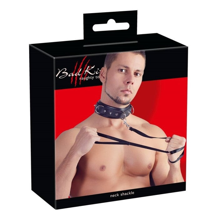 Bad Kitty Bondage Collar with spikes and Leash - Black, adjustable.