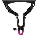 Bad Kitty Labia Clamps with adjustable straps and pink U-shaped stimulator for leash fetish