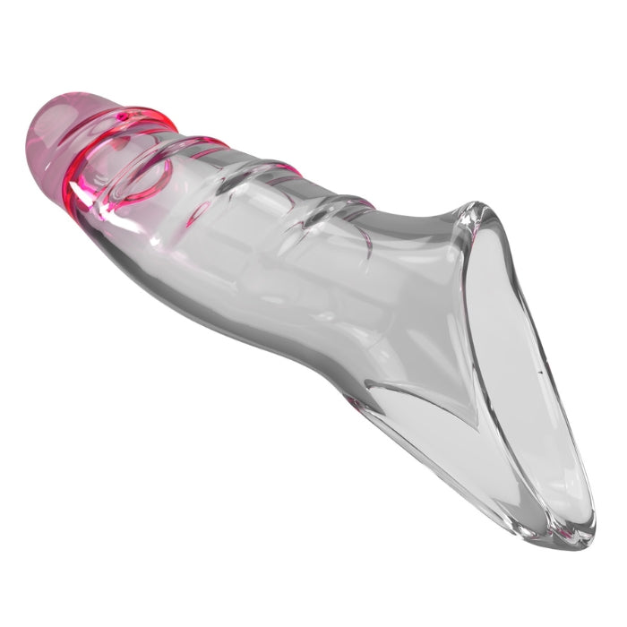Clear pink Baile closed penis sleeve with textured silicone ridges