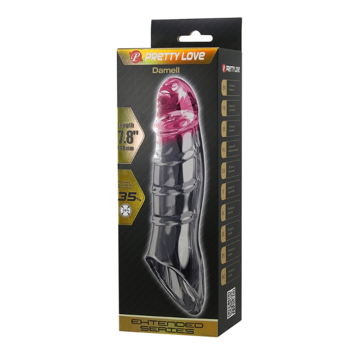 Baile Closed Penis Sleeve: 7.8-inch clear pink penis sleeve toy