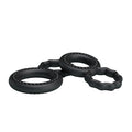 Baile Double Cock Ring Set in black silicone with triple textured rings