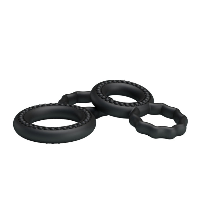 Baile Double Cock Ring Set in black silicone with triple textured rings
