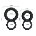 Baile Double Cock Ring Set in black silicone with beaded edge, 2 sizes