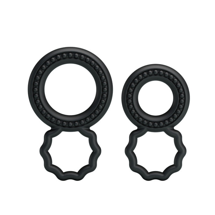 Baile Double Cock Ring Set black silicone with beaded edge