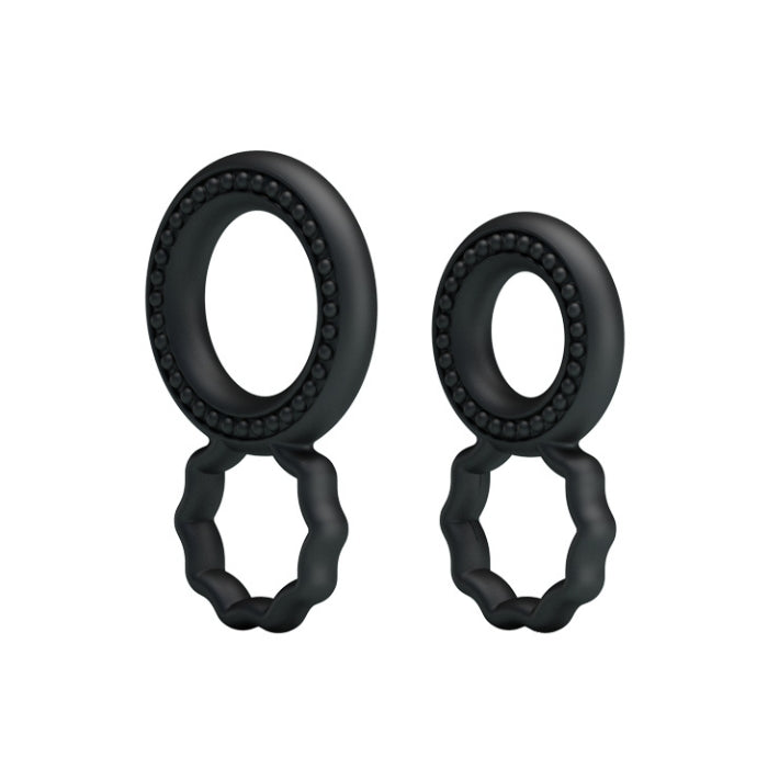 Baile Double Cock Ring Set Black silicone with textured beads