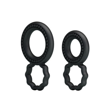 Baile Double Cock Ring Set Black silicone with textured beads