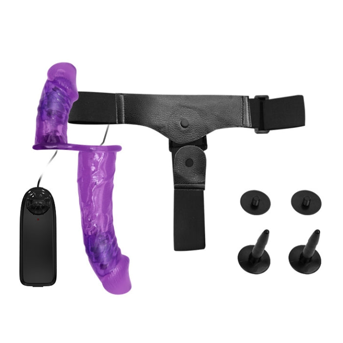 Take things to the next level with this double vibrating Strap On. Designed to provide simultaneous penetration for you and your partner; the smaller dildo fits comfortably inside the wearer. With your hands left free by the waist strap you can fuck your partner with abandon while the thrusting motion will also cause the internal dildo to rock back and forth for stunning sensations.