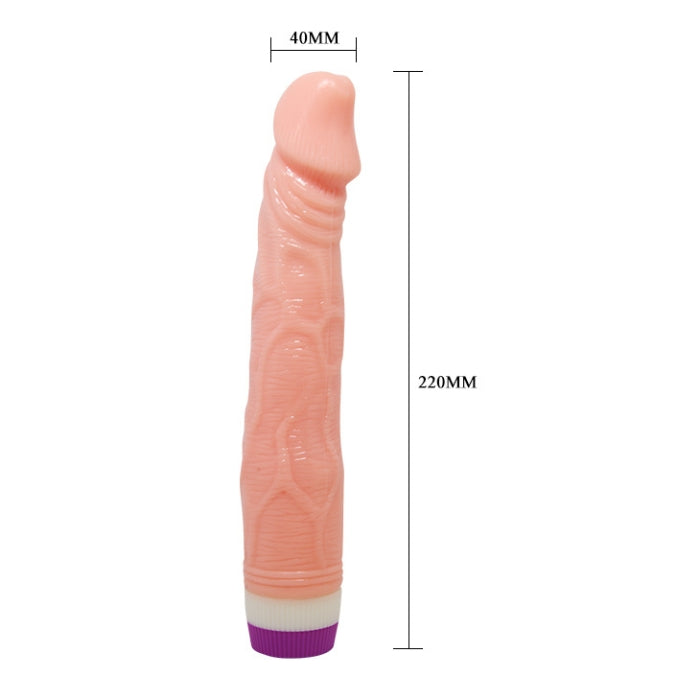 The vibe has an extra soft, silky feel and realistic form with a veined shaft and contoured head. The motor delivers a powerful vibration and the speed can be adjusted with the turn of a dial. Take 2 AA batteries (not included).