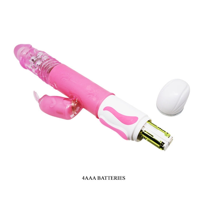 Pink and white Baile Fascination Rabbit Vibrator with beaded shaft for sex toy newbies