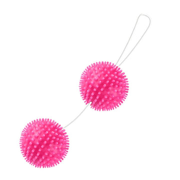 Pink spiky Baile Twin Ball kegel duo on white string